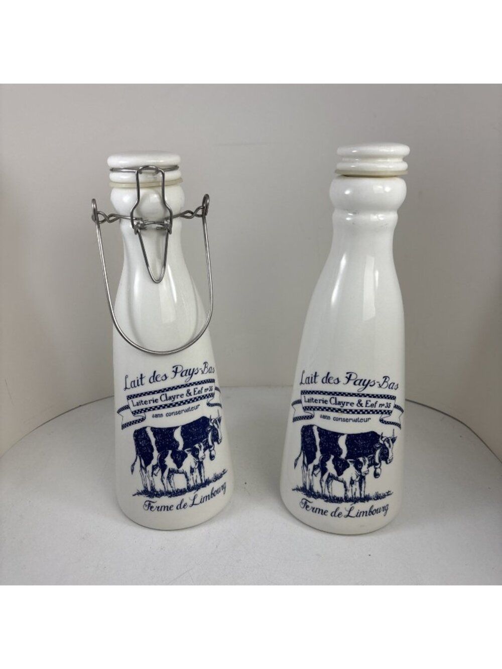 Ceramic Milk Bottle White 9.5” Farmhouse Lait Des Pays-Bas France Cottagecore